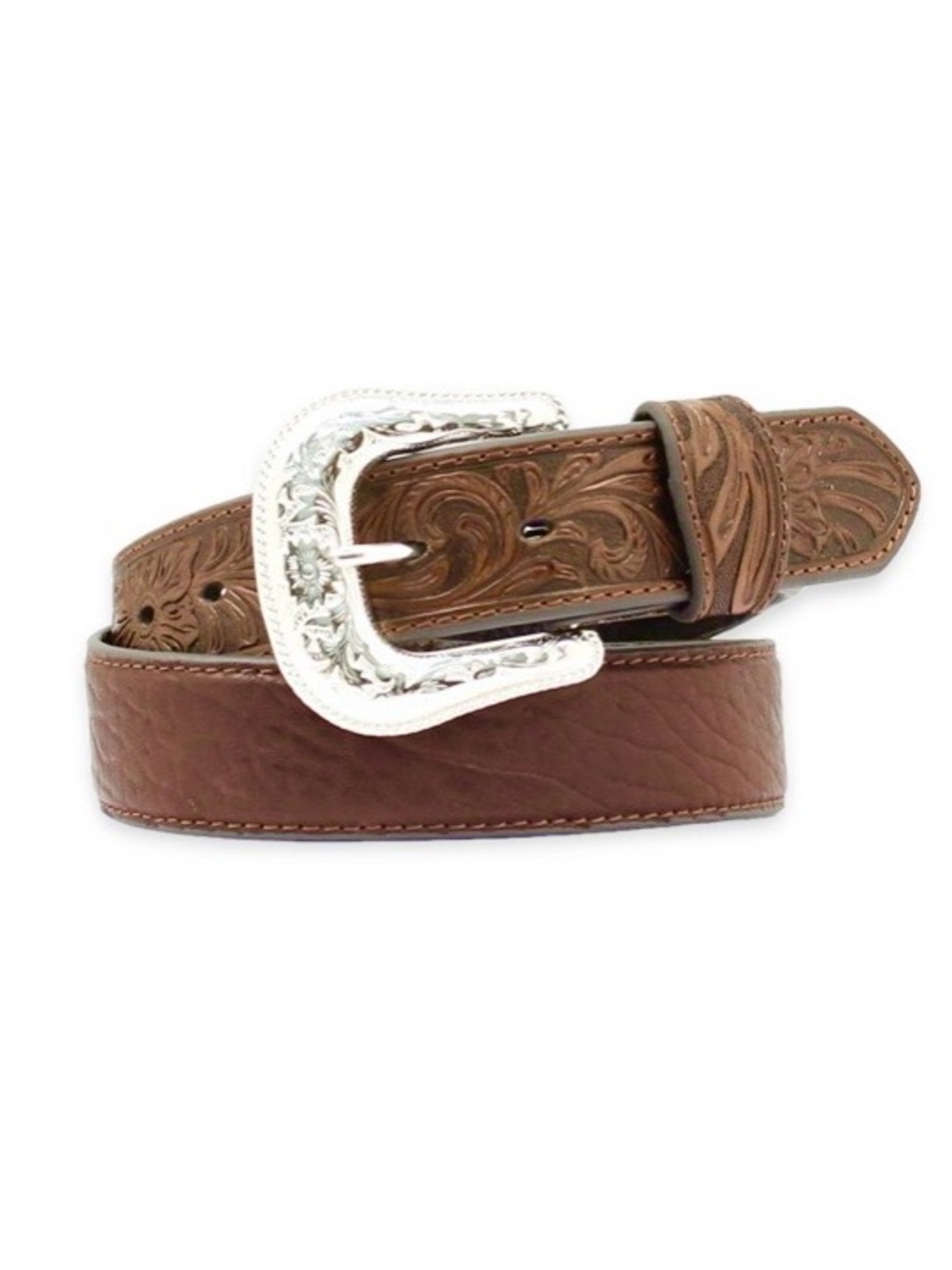 Nocona Men’s Bullhide Belt Western Tooled Brown Leather Silver Buckle Size 34